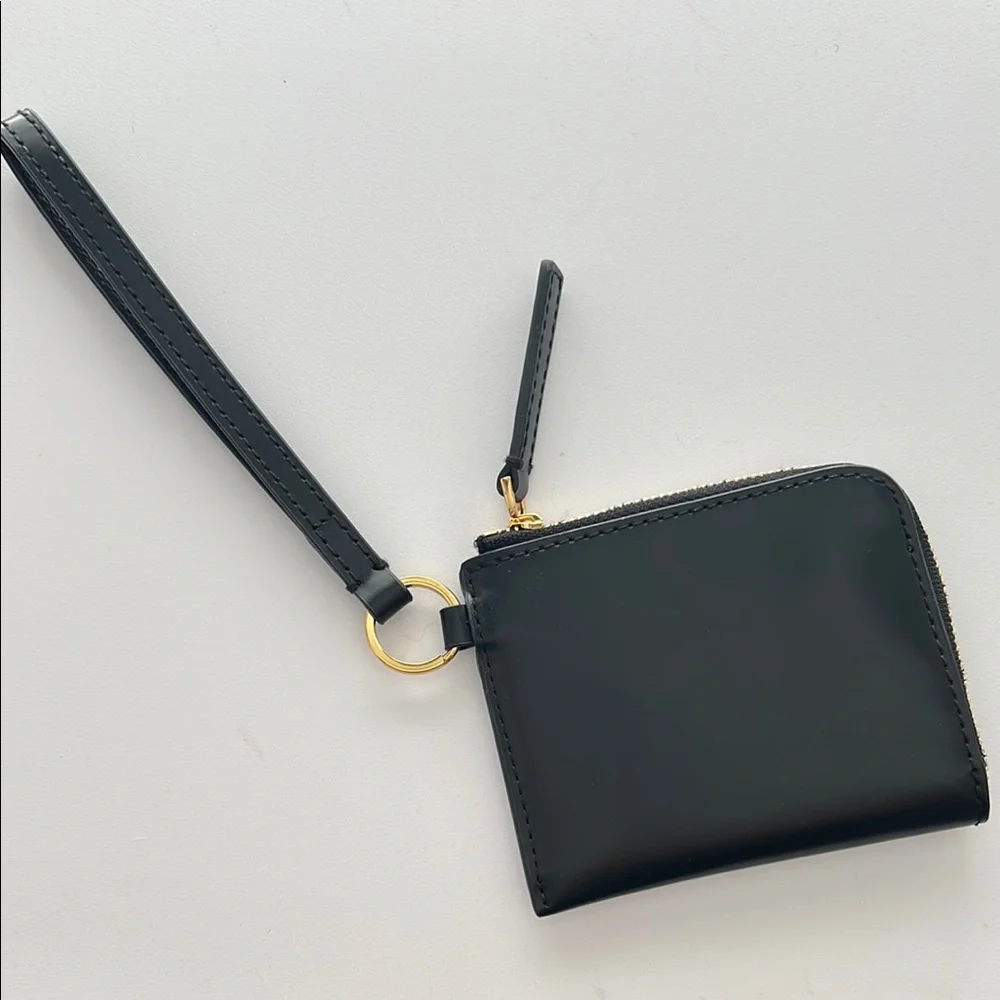 Madewell Black Leather Wristlet with Gold Ring